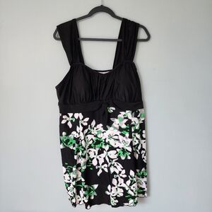 NWT Wantdo Womens Swimdress 26W-28W Floral Modest Black Green